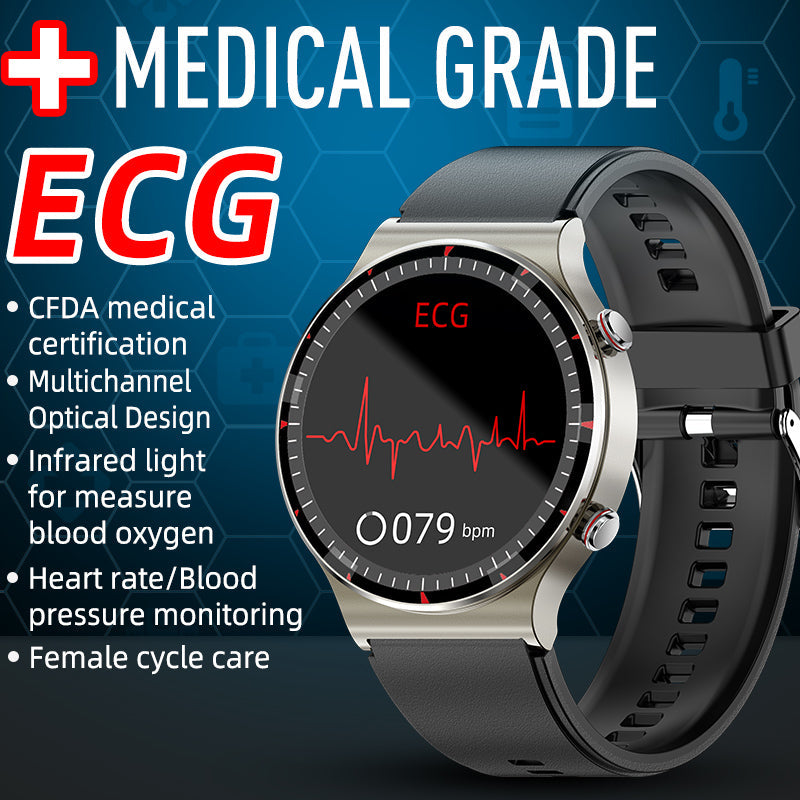 Medizinische EKG-Smartwatch | CFDA-zertifiziert | 512Hz High-Precision Biosensor | SpO2- & Herzfrequenz-Monitoring | KI-basierte Atemanalyse | IP67 Wasserdicht