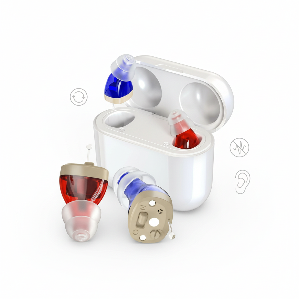 HearPro ITC-Hörverstärker-Set | Wiederaufladbar | Intelligente Rauschunterdrückung | In-Ear-Design (Diskret) | 20 Std. Laufzeit | Inkl. Mobile Ladebox