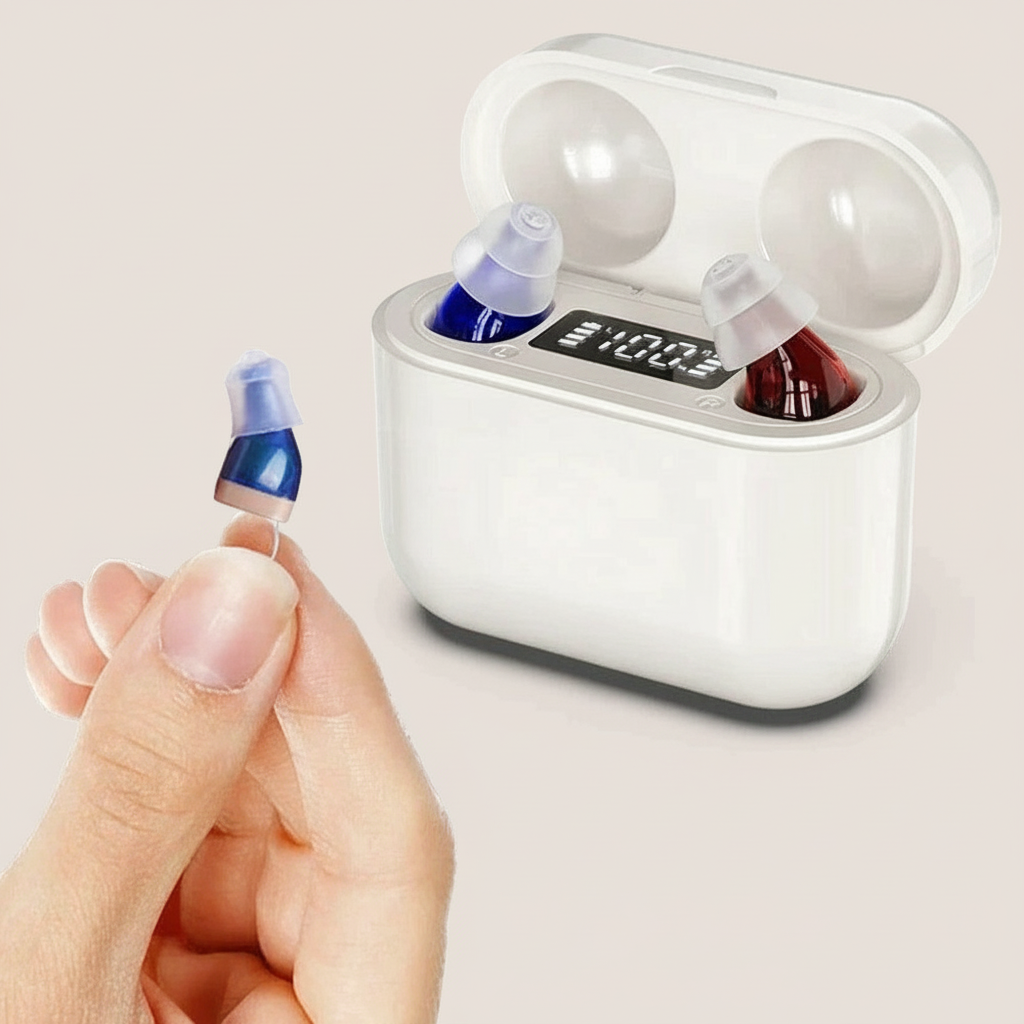 HearPro ITC-Hörverstärker-Set | Wiederaufladbar | Intelligente Rauschunterdrückung | In-Ear-Design (Diskret) | 20 Std. Laufzeit | Inkl. Mobile Ladebox