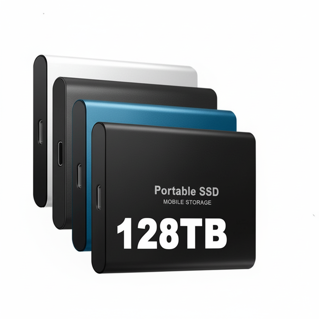 128TB Externe SSD | USB 3.1 & USB-C High-Speed | NVMe M.2 Technologie | Stoßfestes Gehäuse aus Aluminium-Legierung | Plug & Play für PC, Mac & Mobil