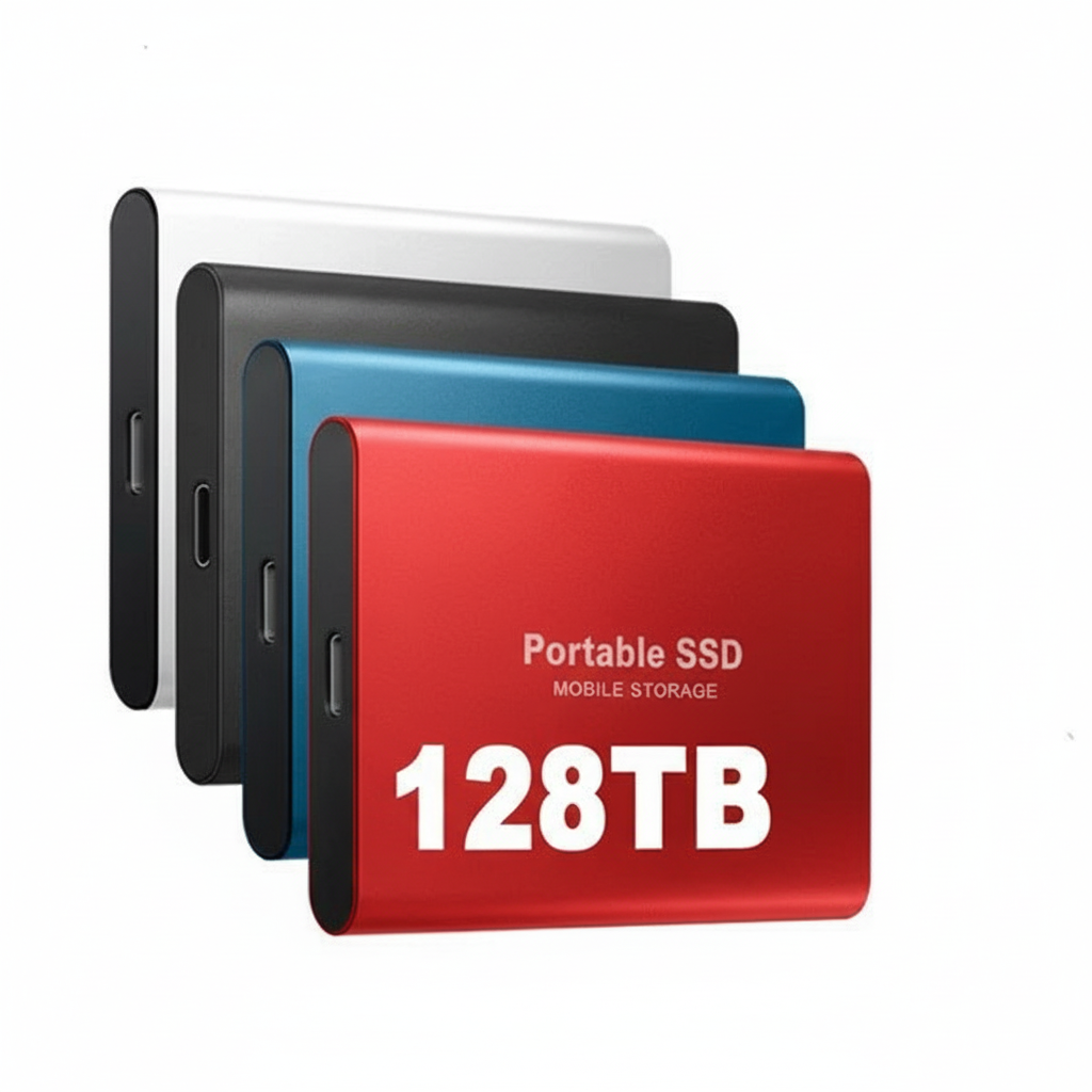 128TB Externe SSD | USB 3.1 & USB-C High-Speed | NVMe M.2 Technologie | Stoßfestes Gehäuse aus Aluminium-Legierung | Plug & Play für PC, Mac & Mobil