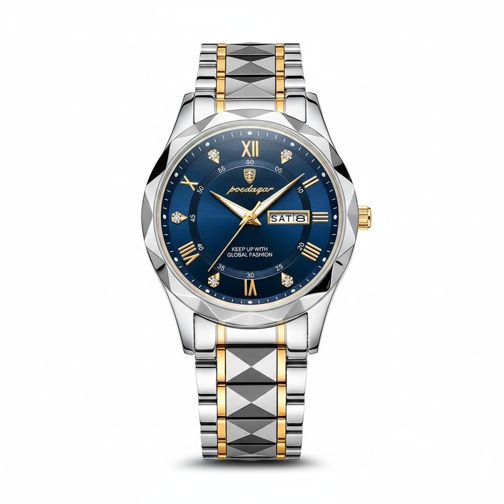 Modell 615 | Luxus-Herrenuhr | Japanisches MIYOTA-Quarzwerk | 316L Edelstahlgehäuse | Hardlex-Kristallglas | 3 ATM Wasserdicht | Lumineszierende Indizes & Datum