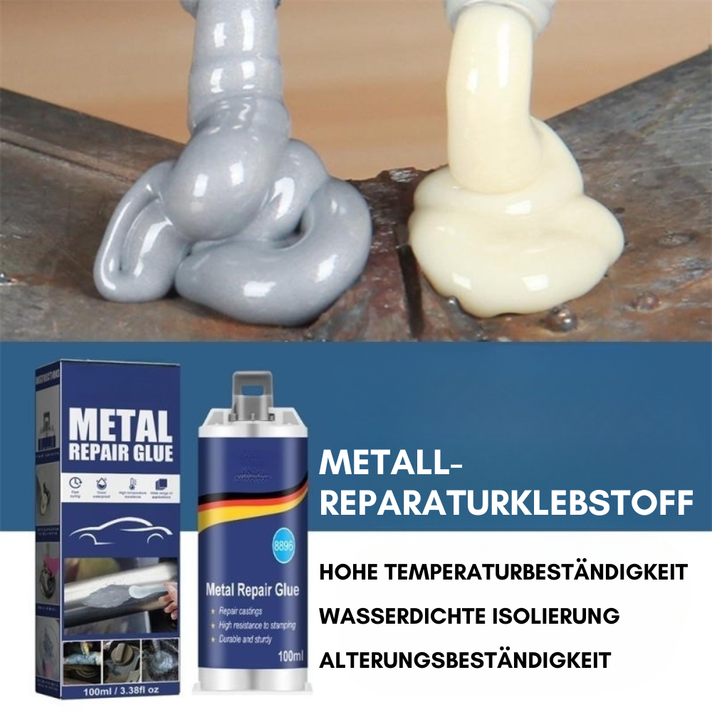 Hochleistungs-Metall-Reparaturkleber | Industriekleber für Gusseisen, Stahl & Aluminium | Hitzebeständig & Wasserfest | 100ml Flüssigmetall-Reparaturset | Silber