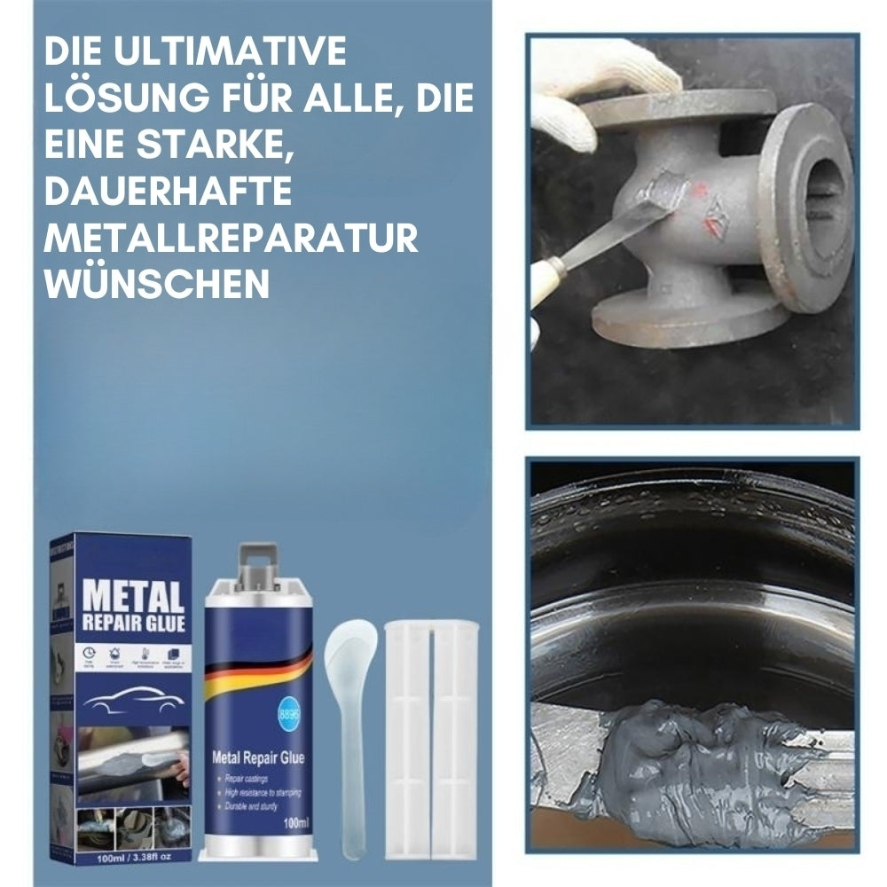Hochleistungs-Metall-Reparaturkleber | Industriekleber für Gusseisen, Stahl & Aluminium | Hitzebeständig & Wasserfest | 100ml Flüssigmetall-Reparaturset | Silber