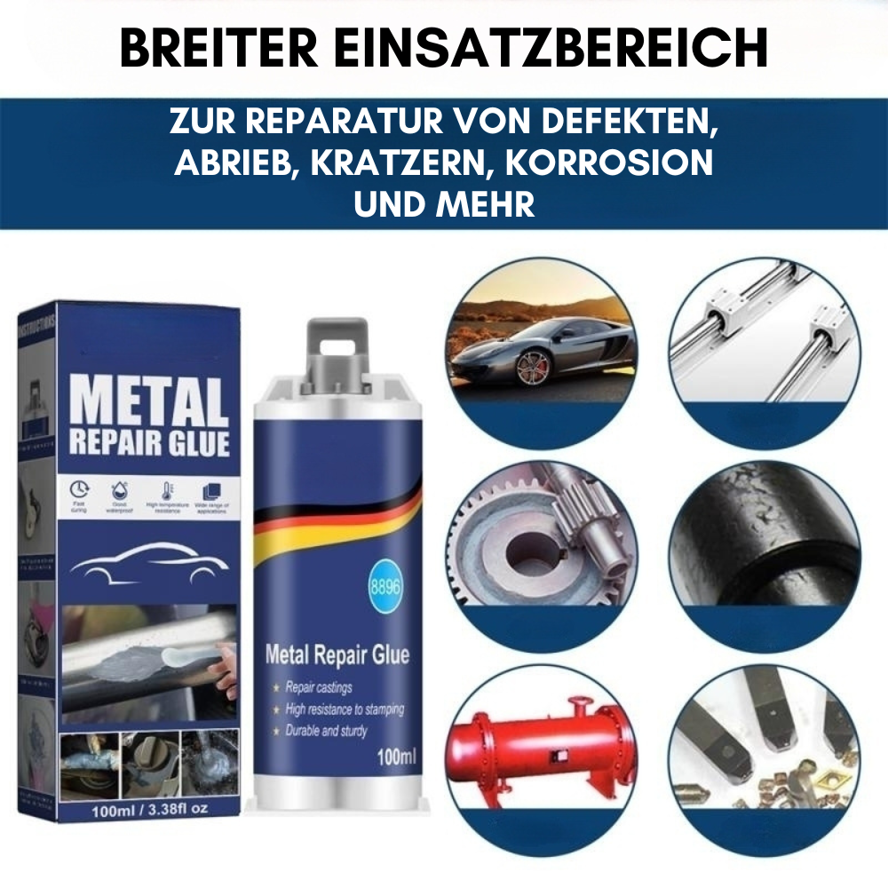 Hochleistungs-Metall-Reparaturkleber | Industriekleber für Gusseisen, Stahl & Aluminium | Hitzebeständig & Wasserfest | 100ml Flüssigmetall-Reparaturset | Silber