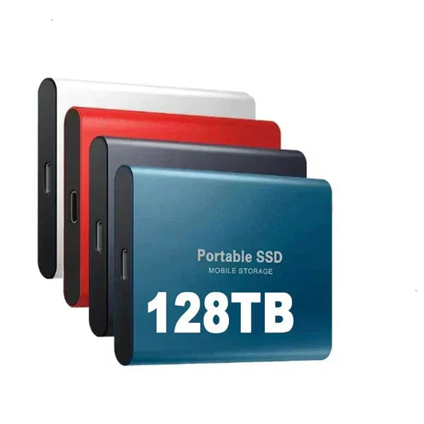 128TB Externe SSD | USB 3.1 & USB-C High-Speed | NVMe M.2 Technologie | Stoßfestes Gehäuse aus Aluminium-Legierung | Plug & Play für PC, Mac & Mobil
